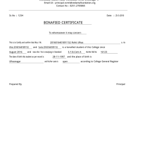 Bonafide Certificate