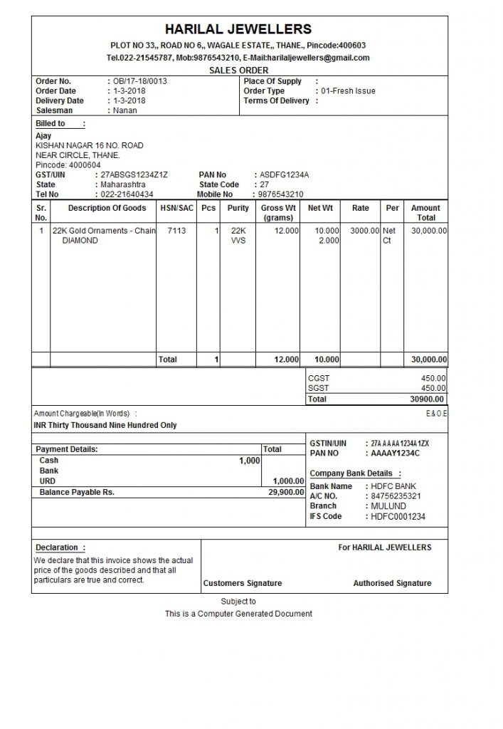 Sales Order – Invoice Customisation